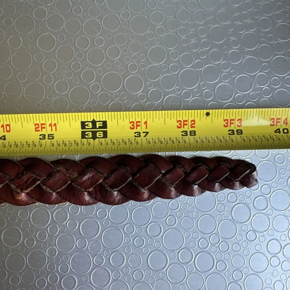 Roundtree Yorke Italian Full Grain Braided Leather Belt 34 Cognac Woven Adjustab